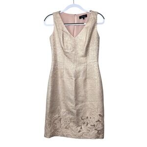 Rickie Freeman‎ Teri Jon Metallic Pink Gold Dress Lace Party Cocktail Sheath 4